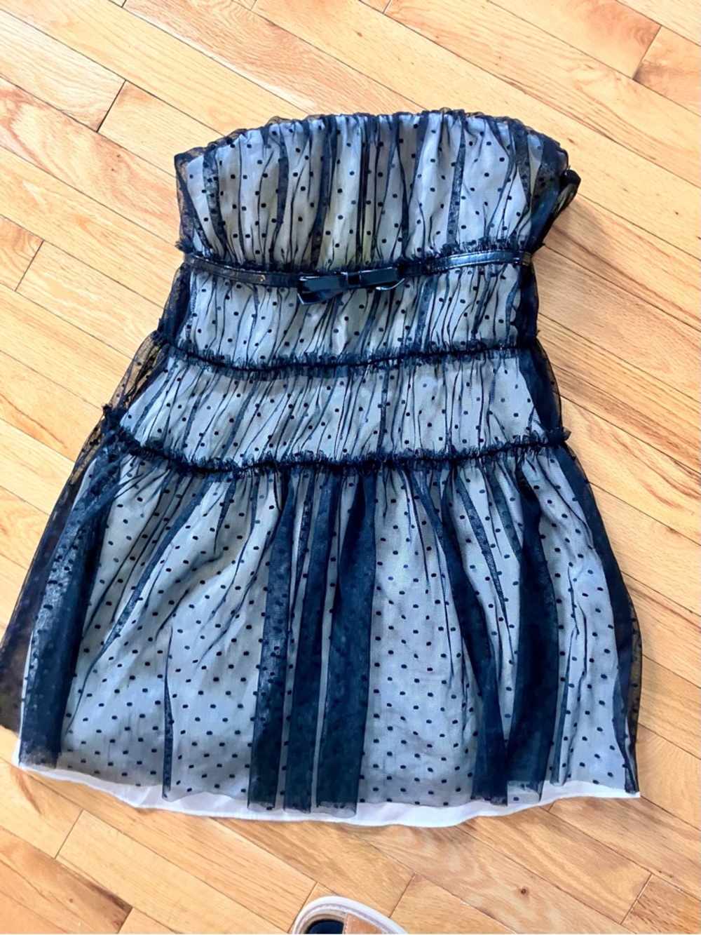 Strapless Black Polka Dot Tiered Party Dress
